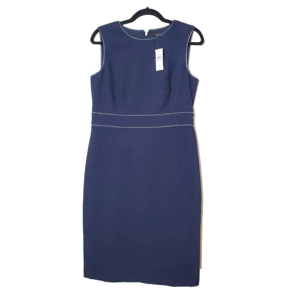 NWT Ann Taylor Womens 6 Blue Dress Preppy Fitted Sheath Sleeveless Career Work